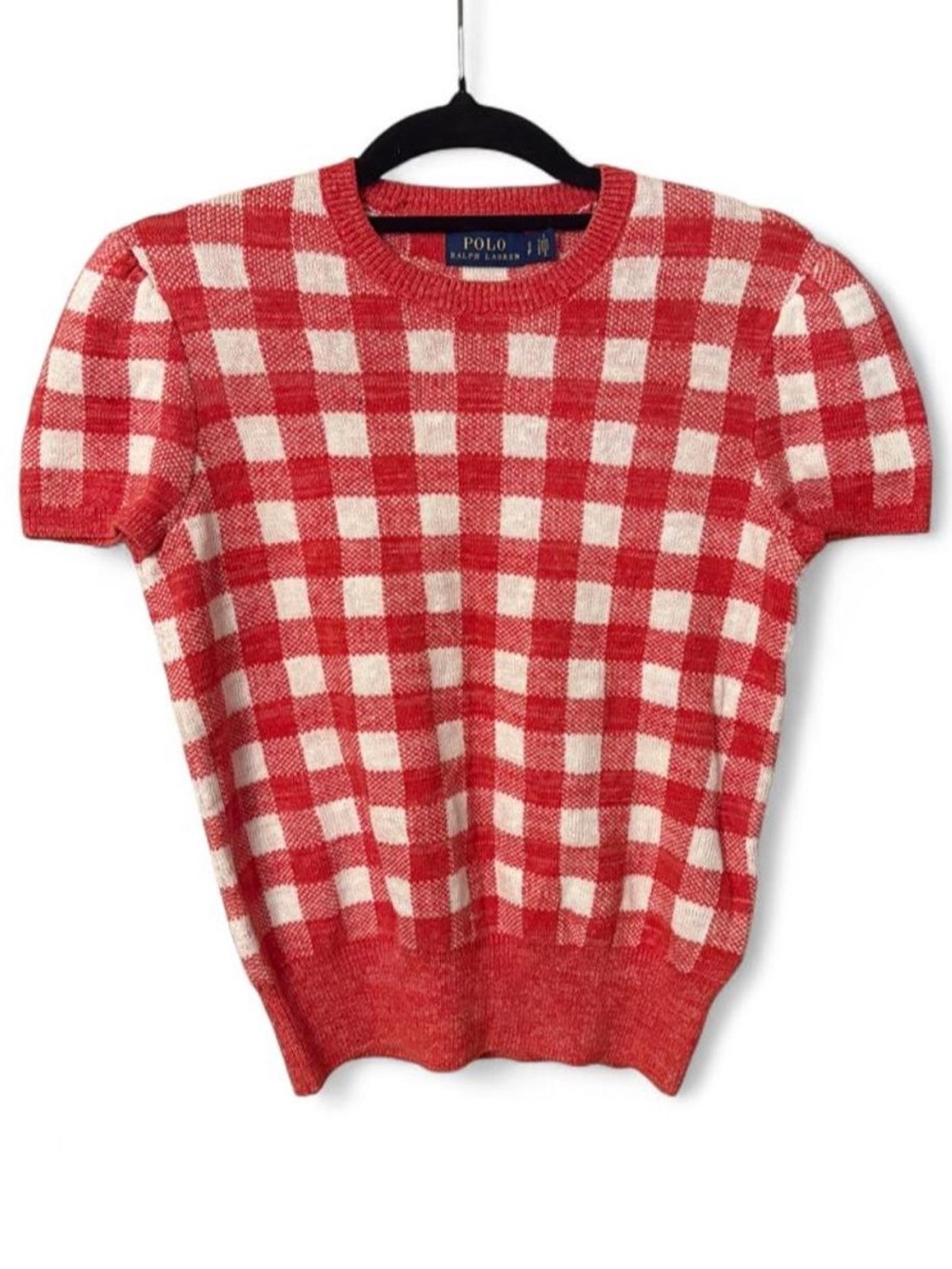 Polo Ralph Lauren gingham check short-sleeve knit sweater